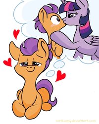 Size: 1024x1280 | Tagged: safe, artist:sarikashy, tender taps, twilight sparkle, alicorn, earth pony, pony, g4, colt, cute, daydream, fantasizing, female, foal, kiss on the lips, kissing, male, mare, shipping, straight, straight shota, twilight sparkle (alicorn), twitaps