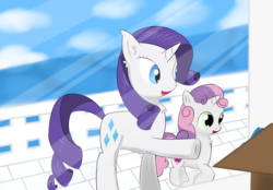 Size: 4300x3000 | Tagged: safe, artist:ghost3641, rarity, sweetie belle, pony, unicorn, g4, chest fluff, ear fluff, pointing