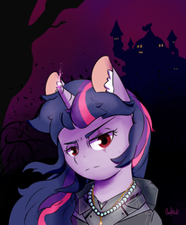 Size: 833x1008 | Tagged: safe, artist:0ndshok, twilight sparkle, alicorn, pony, g4, broken horn, evil, female, frown, horn, looking at you, red eyes, solo, twilight sparkle (alicorn)