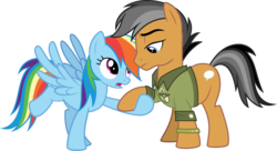 Size: 5520x3000 | Tagged: safe, artist:sollace, quibble pants, rainbow dash, earth pony, pegasus, pony, g4, stranger than fan fiction, .svg available, absurd resolution, duo, female, holding hooves, male, mare, open mouth, raised leg, ship:quibbledash, shipping, show accurate, simple background, spread wings, stallion, straight, transparent background, vector, wings