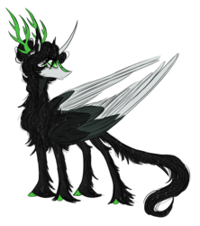 Size: 1773x2000 | Tagged: safe, artist:australian-senior, oc, oc only, oc:phillip invictus, alicorn, kirin, pony, kirindos, alternate design, alternate universe, antlers, chest fluff, colored hooves, colored sclera, crossover, fluffy, green eyes, leonine tail, portal, portal (valve), portal 2, rocket sentry, scales, simple background, solo, transparent background, unshorn fetlocks