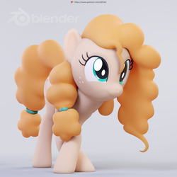 Size: 4096x4096 | Tagged: safe, artist:therealdjthed, pear butter, earth pony, pony, g4, the perfect pear, 3d, 3d model, absurd resolution, blender, blender cycles, crossed hooves, curtsey, cute, cycles render, female, mare, model:djthed, patreon, patreon logo, pearabetes, simple background