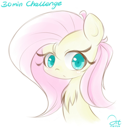 Size: 3000x3000 | Tagged: safe, artist:aitureria, fluttershy, pony, g4, 30 minute art challenge, blushing, bust, chest fluff, cute, female, high res, looking at you, portrait, shyabetes, simple background, solo, white background, wide eyes