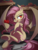 Size: 1001x1301 | Tagged: safe, artist:sion-ara, fluttershy, bat pony, pony, g4, apple, bat ponified, cute, fangs, female, flutterbat, food, mare, race swap, red eyes, smiling, solo