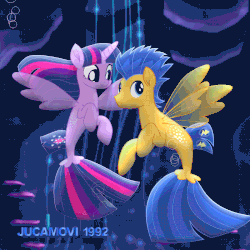 Size: 800x800 | Tagged: safe, artist:jucamovi1992, flash sentry, twilight sparkle, alicorn, pony, seapony (g4), g4, my little pony: the movie, animated, cute, diasentres, duo, female, fin wings, fins, gif, i can't believe it's not hasbro studios, looking at each other, male, movie accurate, movie poster, seaponified, seapony flash sentry, seapony twilight, ship:flashlight, shipping, smiling, species swap, straight, twiabetes, twilight sparkle (alicorn), underwater