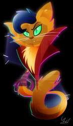 Size: 400x690 | Tagged: safe, artist:ii-art, capper dapperpaws, abyssinian, cat, anthro, g4, my little pony: the movie, black background, chest fluff, clothes, looking at you, male, simple background, smiling, solo, watermark