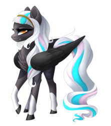 Size: 2397x2709 | Tagged: safe, artist:scarlet-spectrum, oc, oc only, oc:wendy mcwonder, pegasus, pony, art trade, fangs, female, high res, mare, multicolored hair, simple background, solo, transparent background
