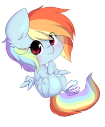 Size: 1781x2145 | Tagged: safe, artist:teranen, rainbow dash, pegasus, pony, g4, chibi, cute, dashabetes, female, looking at you, mare, multicolored hair, simple background, solo