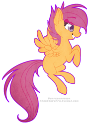 Size: 584x815 | Tagged: safe, artist:frostedpuffs, scootaloo, pony, g4, female, flying, simple background, solo, transparent background