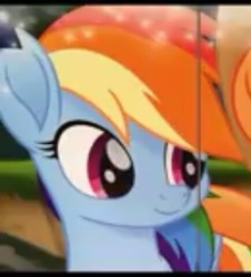 Size: 434x480 | Tagged: safe, screencap, rainbow dash, pegasus, pony, g4, my little pony: the movie, cropped, female, mare, smiling, solo, youtube link