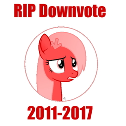 Size: 600x600 | Tagged: safe, oc, oc only, oc:downvote, earth pony, pony, derpibooru, adventure in the comments, derpibooru ponified, discussion in the comments, downvote, drama, duckery in the comments, female, mare, meta, ponified, rest in peace, sad, simple background, the day downvote died, white background