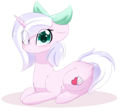 Size: 1024x928 | Tagged: safe, artist:php146, oc, oc only, oc:cheri fair, pony, unicorn, bow, cute, female, hair bow, hair over one eye, looking at you, mare, prone, simple background, solo, transparent background