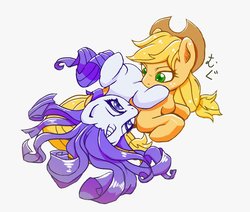 Size: 1024x869 | Tagged: safe, artist:limply_swamp, applejack, rarity, pony, g4, duo, female, lesbian, looking at each other, lying down, on back, playing, prone, ship:rarijack, shipping, simple background, white background