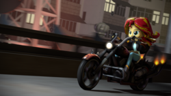Size: 1920x1080 | Tagged: safe, artist:iruser, sunset shimmer, equestria girls, g4, 3d, badass, clothes, female, motorcycle, solo, source filmmaker