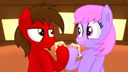 Size: 1920x1080 | Tagged: safe, artist:an-tonio, artist:toyminator900, derpibooru exclusive, oc, oc only, oc:chip, oc:melody notes, pony, duo, food, pizza, restaurant