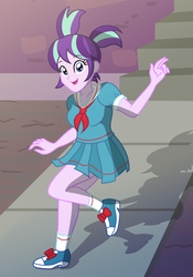 Size: 1674x2397 | Tagged: safe, artist:sumin6301, snowfall frost, starlight glimmer, a hearth's warming tail, equestria girls, g4, clothes, dress, equestria girls-ified, female, looking at you, pigtails, shoes, smiling, solo