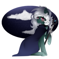 Size: 2000x2000 | Tagged: safe, artist:mauuwde, oc, oc only, earth pony, pony, cloak, clothes, female, high res, mare, night, solo, staff