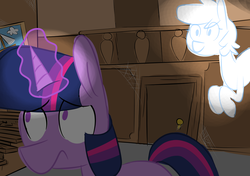 Size: 1700x1200 | Tagged: safe, artist:provolonepone, twilight sparkle, ghost, pony, unicorn, g4, female, indoors, solo, spider web, spooky