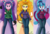 Size: 1935x1321 | Tagged: safe, artist:the-butch-x, adagio dazzle, aria blaze, sonata dusk, human, equestria girls, g4, adoragio, ariabetes, beautiful, beautiful x, blushing, clothes, compilation, cute, gem, hand on hip, hoodie, jeans, jewelry, pants, pendant, siren gem, sonatabetes, sunburst background, the dazzlings