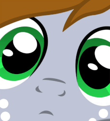 Size: 500x549 | Tagged: artist needed, safe, edit, oc, oc only, oc:littlepip, pony, unicorn, fallout equestria, animated, boop, close-up, cute, face, female, freckles, frown, gif, looking at you, mare, offscreen character, pov, recolor, solo