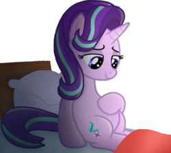 Size: 1983x1776 | Tagged: safe, artist:justsomepainter11, edit, starlight glimmer, pony, g4, bed, belly, cute, female, glimmerbetes, hoof on belly, pregnant, show accurate, simple background, smiling, solo, transparent background, vector