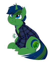 Size: 1300x1600 | Tagged: safe, artist:notenoughapples, oc, oc only, oc:mint eclipse, pony, unicorn, clothes, commission, flannel, male, scrunchy face, shirt, simple background, solo, stallion, transparent background