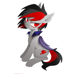 Size: 3200x3200 | Tagged: safe, artist:renokim, oc, oc only, oc:bloody fudge, bat pony, pony, bat pony oc, female, high res, mare, serious, serious face, simple background, sitting, solo, white background