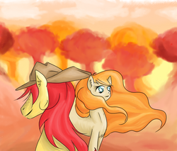 Size: 1000x851 | Tagged: safe, artist:coco-drillo, bright mac, pear butter, pony, g4, the perfect pear, abstract background, female, male, ship:brightbutter, shipping, straight, windswept mane