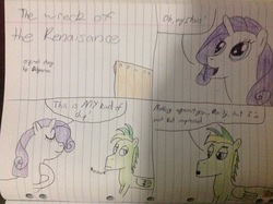 Size: 2592x1936 | Tagged: safe, artist:didgereethebrony, rarity, oc, oc:didgeree, pony, g4, comic, lined paper, traditional art