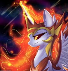 Size: 1800x1900 | Tagged: safe, artist:togeticisa, daybreaker, alicorn, pony, a royal problem, g4, bust, evil smile, female, grin, mane of fire, mare, portrait, smiling, solo