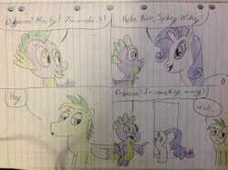 Size: 2592x1936 | Tagged: safe, artist:didgereethebrony, rarity, spike, oc, oc:didgeree, dragon, g4, comic, female, lined paper, male, ship:sparity, shipping, straight, traditional art