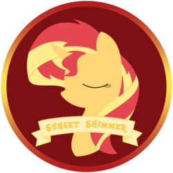Size: 1024x1024 | Tagged: safe, artist:xxmaxterxx, sunset shimmer, pony, unicorn, g4, button, female, mare, old banner, solo