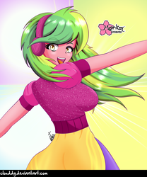 Size: 832x1000 | Tagged: safe, artist:clouddg, lemon zest, equestria girls, equestria girls specials, g4, my little pony equestria girls: dance magic, clothes, female, headphones, simple background, smiling, solo