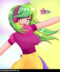 Size: 832x1000 | Tagged: safe, artist:clouddg, lemon zest, human, equestria girls, equestria girls specials, g4, my little pony equestria girls: dance magic, clothes, female, headphones, humanized, simple background, smiling, solo