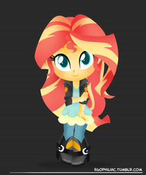 Size: 790x946 | Tagged: safe, artist:egophiliac, part of a set, sunset shimmer, equestria girls, g4, chibi, cute, female, looking at you, part of a series, shimmerbetes, smiling, solo