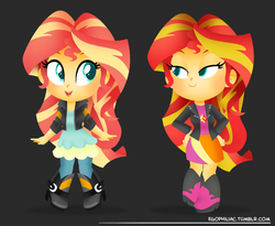 Size: 1100x903 | Tagged: safe, artist:egophiliac, part of a set, sunset shimmer, equestria girls, g4, chibi, cute, duality, part of a series, self paradox, shimmerbetes, smiling