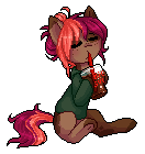 Size: 132x140 | Tagged: safe, artist:doekitty, oc, oc only, oc:ruef, earth pony, pony, animated, clothes, drinking, female, gif, mare, pixel art, simple background, sitting, solo, sweater, transparent background