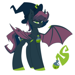 Size: 2000x2000 | Tagged: safe, artist:aegann, oc, oc only, oc:grimoire, bat pony, pony, hat, high res, potion, simple background, solo, transparent background, witch, witch hat
