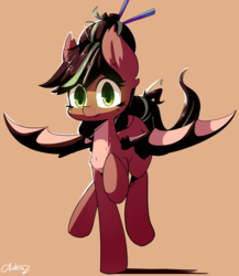 Size: 4219x4857 | Tagged: safe, artist:luxaestas, oc, oc only, oc:cocoa dot, bat pony, pony, absurd resolution, female, mare, raised hoof, simple background, solo