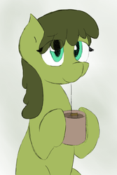 Size: 410x613 | Tagged: artist needed, safe, oc, oc only, oc:green tea, pony, cup, drink, green tea, simple background, solo, tea