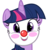 Size: 445x476 | Tagged: safe, artist:trini-mite, edit, twilight sparkle, pony, unicorn, g4, clown, clown makeup, clown nose, cute, female, horn, looking at you, makeup, mare, red nose, simple background, smiling, solo, transparent background, twiabetes, vector