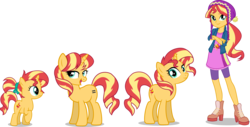 Size: 10000x5068 | Tagged: safe, artist:limedazzle, sunset shimmer, pony, unicorn, equestria girls, g4, absurd resolution, alternate hairstyle, alternate universe, clothes, equal cutie mark, female, filly, mare, show accurate, simple background, smiling, solo, transparent background, vector