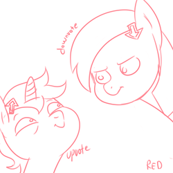 Size: 3000x3000 | Tagged: safe, artist:redprep, oc, oc only, oc:downvote, oc:upvote, pony, derpibooru, derpibooru ponified, high res, looking at each other, meta, ponified, simple background, sketch, white background
