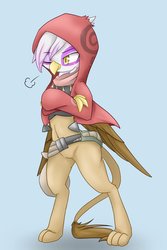 Size: 1000x1500 | Tagged: safe, artist:azurepicker, gilda, griffon, semi-anthro, g4, clothes, female, hood, one eye closed, simple background, solo, standing, wink
