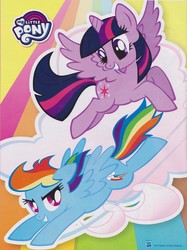 Size: 2461x3291 | Tagged: safe, rainbow dash, twilight sparkle, alicorn, pony, g4, flying, high res, looking at each other, magazine, poster, twilight sparkle (alicorn)