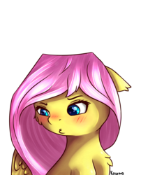 Size: 974x1208 | Tagged: safe, artist:kourma, fluttershy, pony, g4, blushing, bust, cute, female, looking away, looking down, mare, portrait, shy, shyabetes, simple background, solo, transparent background