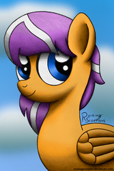 Size: 667x1000 | Tagged: safe, artist:rockingscorpion, oc, oc only, oc:digidrop, pony, bust, happy, portrait, simple background, solo