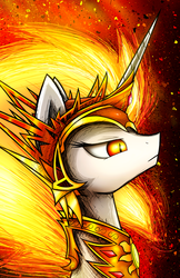 Size: 3300x5100 | Tagged: safe, artist:flamevulture17, daybreaker, alicorn, pony, a royal problem, g4, beautiful, female, helmet, mare, slit pupils, solo, white sclera