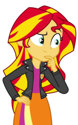 Size: 706x1131 | Tagged: safe, artist:zmcthehero343mc, sunset shimmer, equestria girls, g4, clothes, female, hand on chin, simple background, skirt, solo, transparent background, vector
