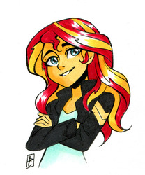 Size: 812x978 | Tagged: safe, artist:valkyrie-girl, sunset shimmer, equestria girls, g4, clothes, crossed arms, female, jacket, simple background, smiling, solo, white background